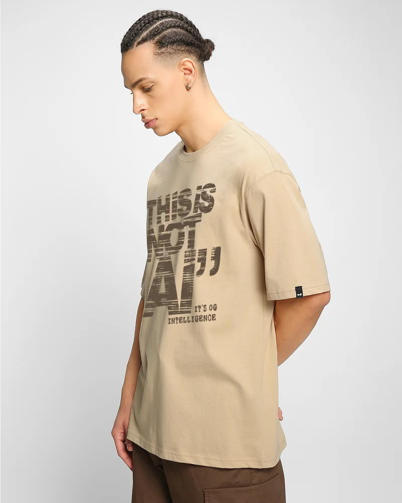 بيواكوف Men's Ginger Root Brown Intelligence Typography Oversized T-shirt